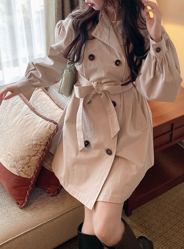 リボンベルト付きボリュームスリーブショート丈トレンチコート[k8939a