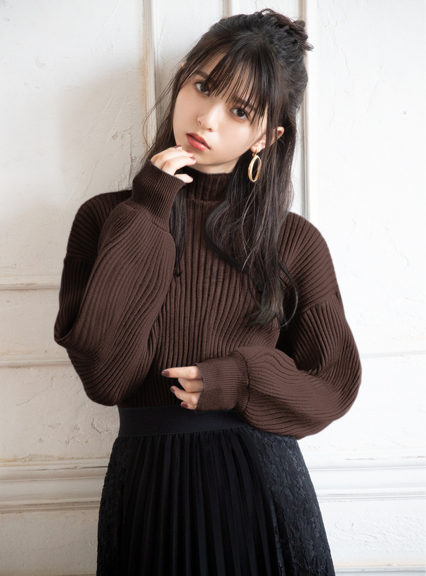 ボリュームスリーブボトルネックニットトップス[k8217v] | レディース