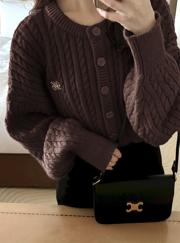 ロゴ刺繍ケーブルニットショート丈カーディガン[k9311d] | レディース