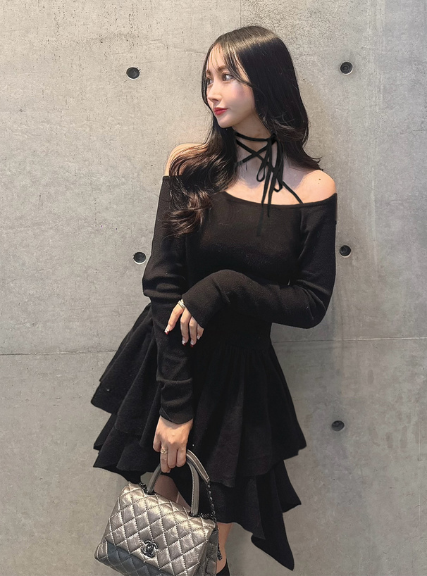 チョーカー風オフショルニットミニワンピース[lt47] | レディース