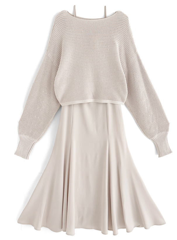 ニットトップスXマーメイドキャミワンピースセットアップ[lt68