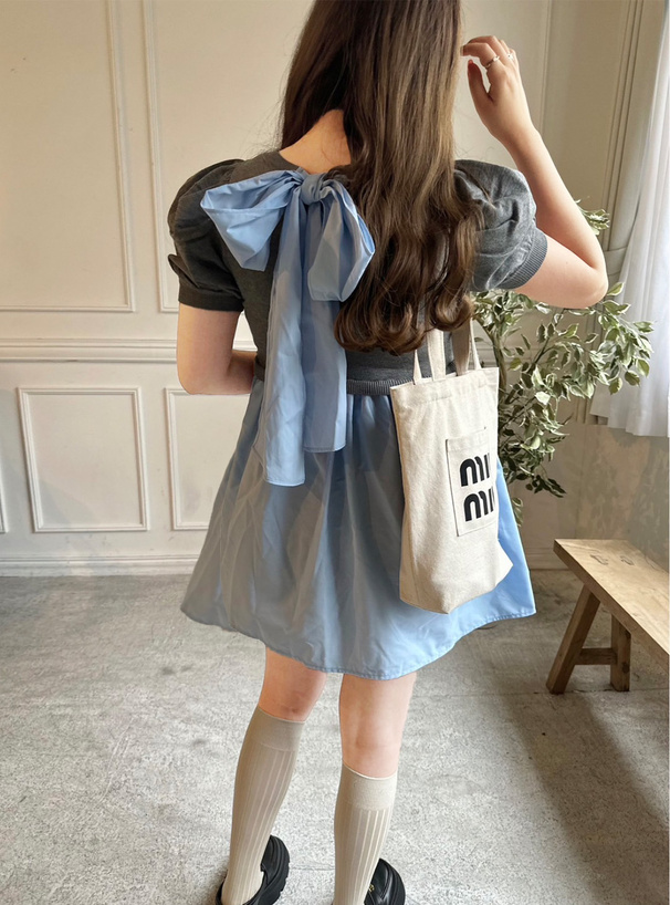 バックリボンニットドッキングミニワンピース[mb1578] | レディース