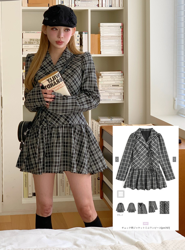 チェック柄ジャケットミニワンピース[pm787] | レディースファッション