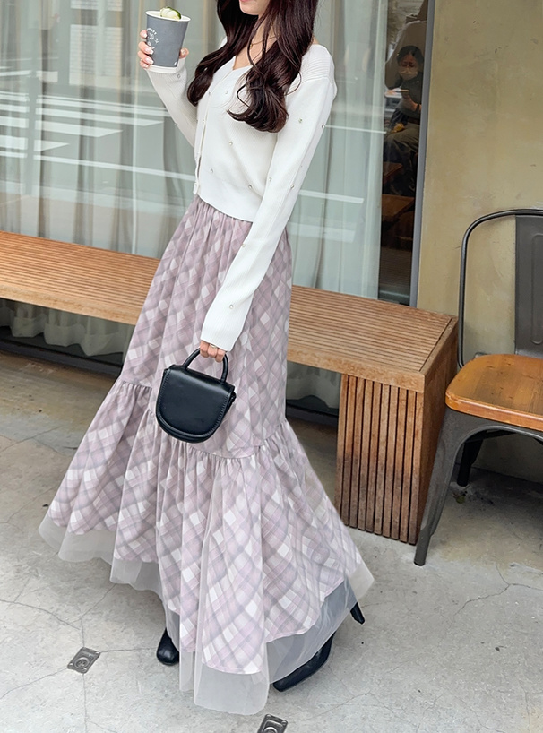 シアーチェック柄バックレースアップスカート[pu47] | レディース