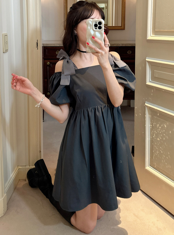 オフショルダーリボンフレアミニワンピース[pr60] | レディース