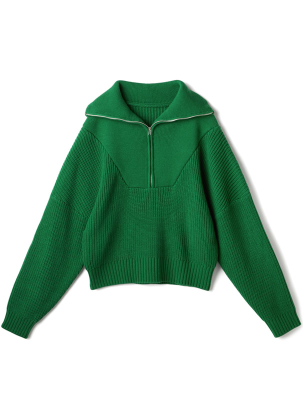 ビッグカラージップアップニットトップス[rut773] | レディース