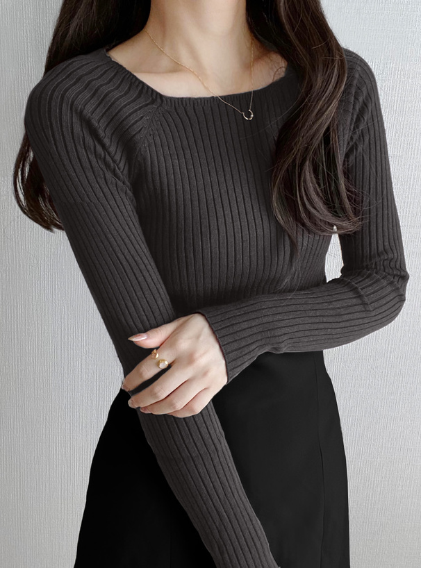 スクエアネックリブニットトップス[rut072] | レディースファッション