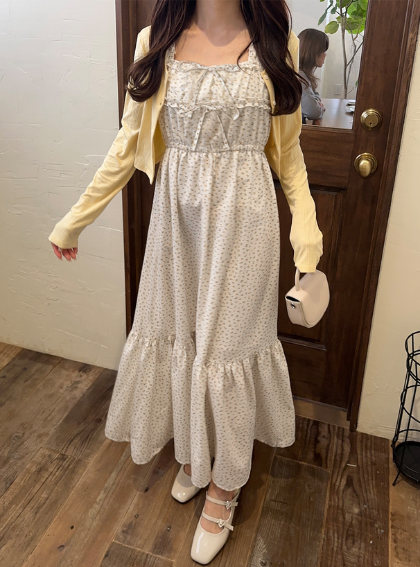 花柄ダブルリボンフリルフレアワンピース[tg780] | レディース