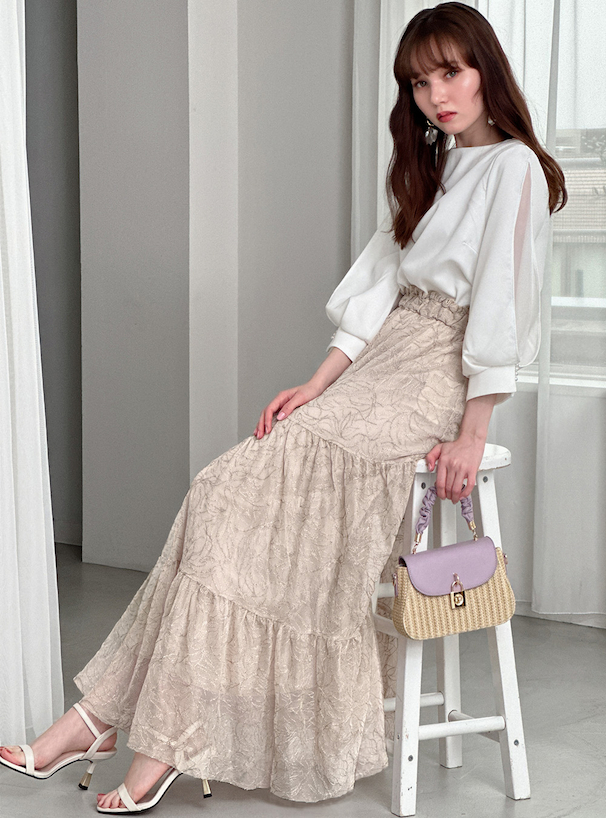 ラメ花柄刺繍チュールティアードスカート[tu584] | レディース