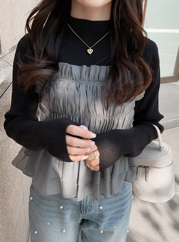 バックリボンビスチェ×リブニットトップスセットアップ[tu885