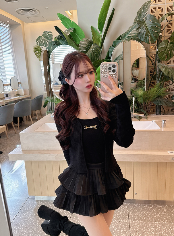 ビット付きカーディガン×キャミソールニットアンサンブル[tu933