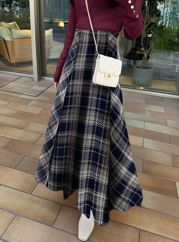 ツイードチェックフレアロングスカート[tu1431] | レディース