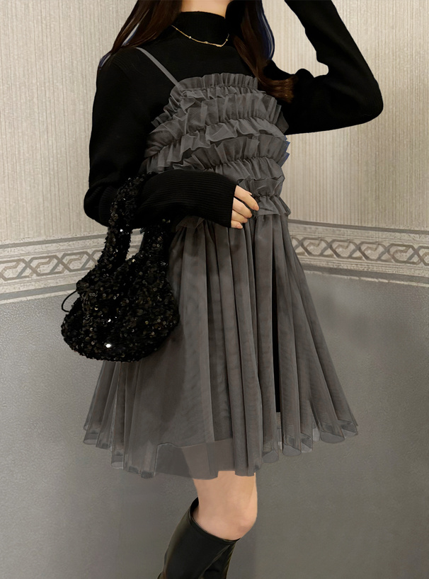 フリルチュール×ニットミニワンピースセットアップ[tu1030