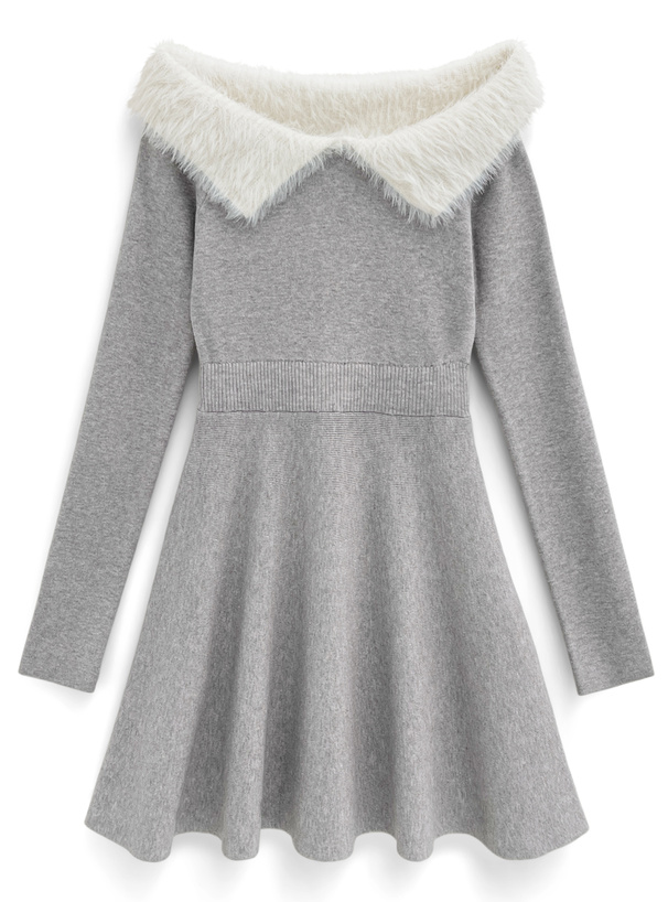 フェザーオフショルカラーフレアニットミニワンピース[tu1276