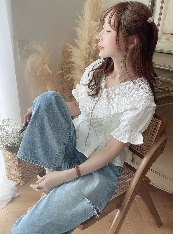 花柄刺繍クロスシャーリングトップス[tu321] | レディースファッション