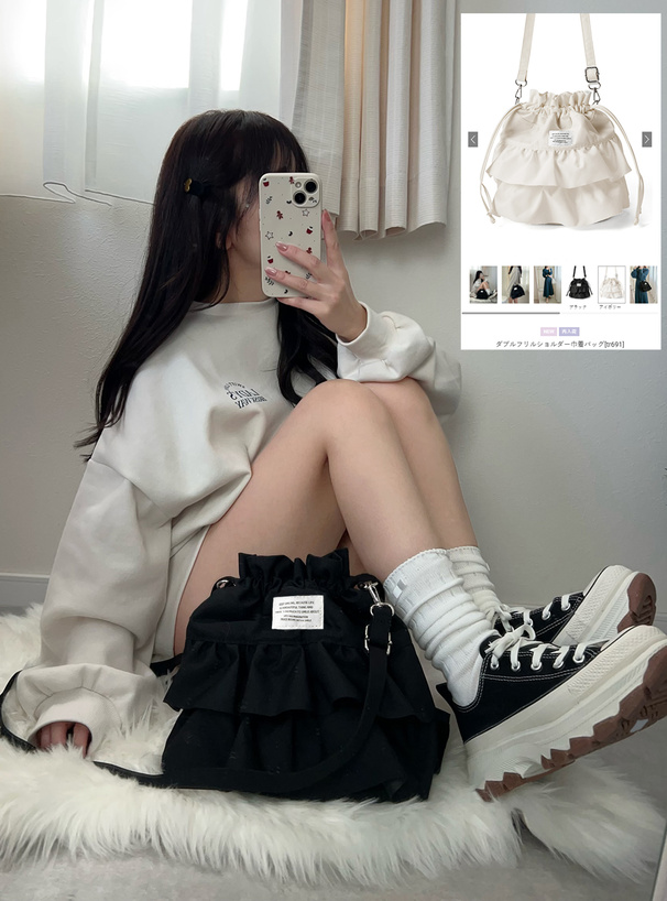 ダブルフリルショルダー巾着バッグ[tr691] | レディースファッション