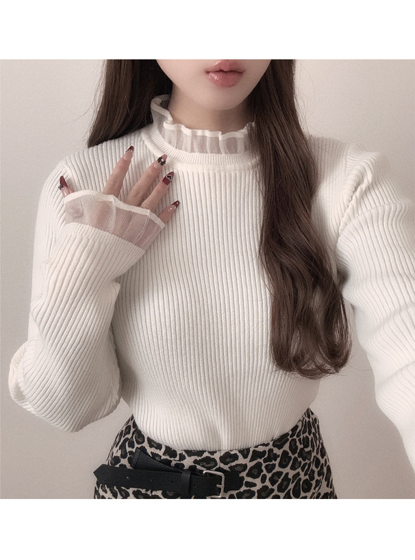 シアーフリルリブニットトップス[uf066] | レディースファッション通販