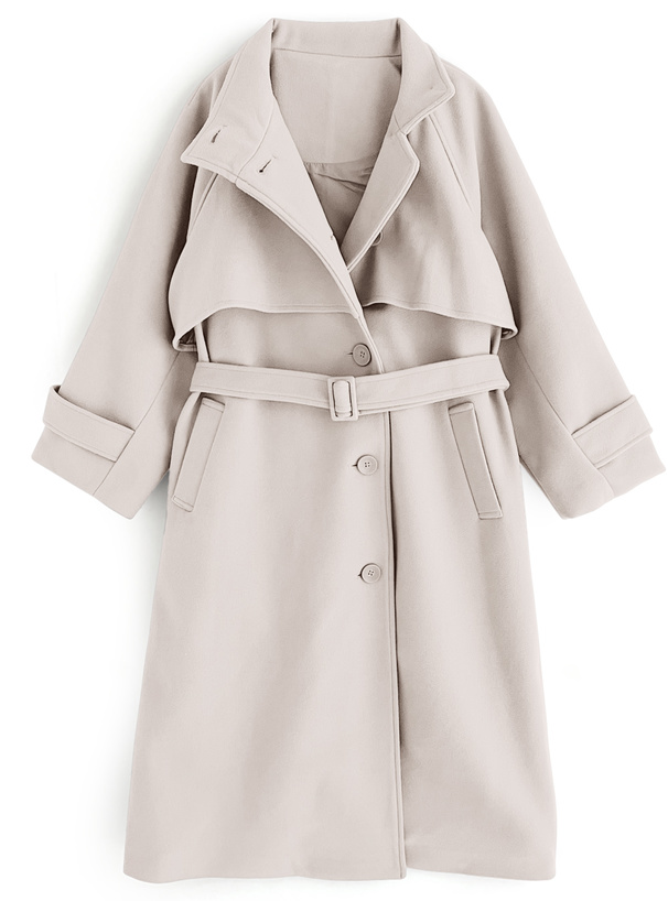 ベルト付きスタンドカラーケープロングコート[ze780] | レディース