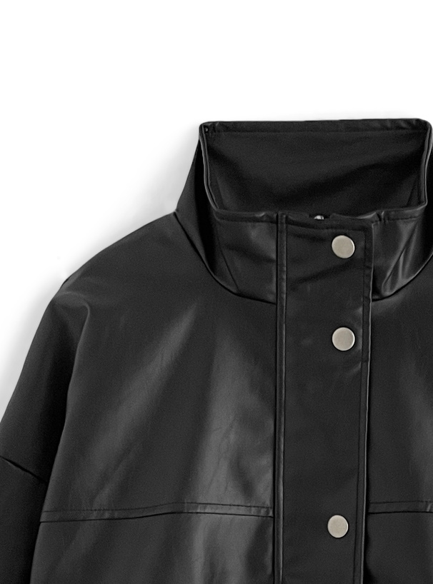 スタンドカラービッグレザージャケット[ze853] | レディース