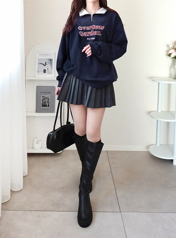 配色カラーハーフジップロゴ刺繍スウェットトップス[ze987