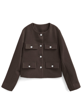 ノーカラージャケット(ブラウン・茶) | レディースファッション通販の