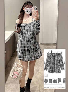 チェック柄オフショルダーミニワンピース[tg937] | レディース