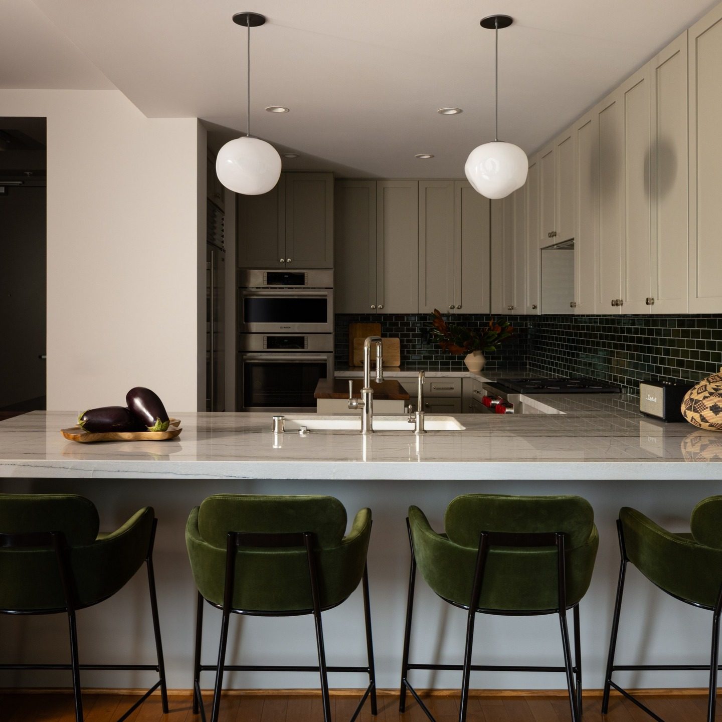 Azalea Green Velvet Counter Stool | CB2 Canada