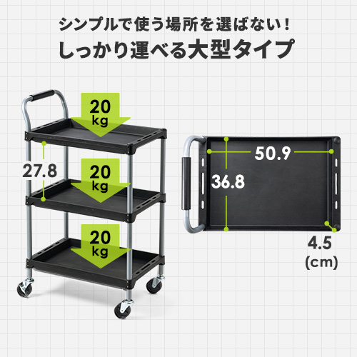 ツールワゴン 3段（カート・キャスター・台車・棚・プラスチック・軽量