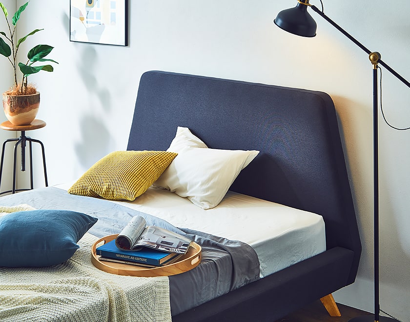 ファブリックベッド ダブル ベッドフレームのみ 木製 すのこ ネイビー