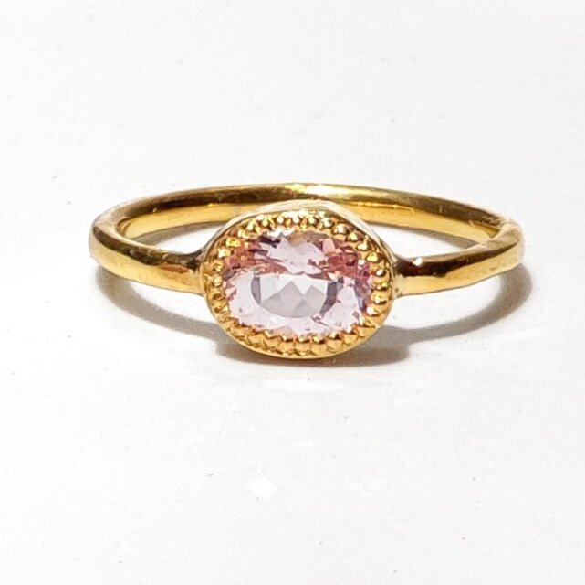 ピンクトパーズ オーバルカット ミル打ち シルバーSV925リング | iichi