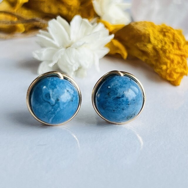ブルーオパール 1粒ピアス 14kgf ブルー 10月 誕生石 | iichi 日々の