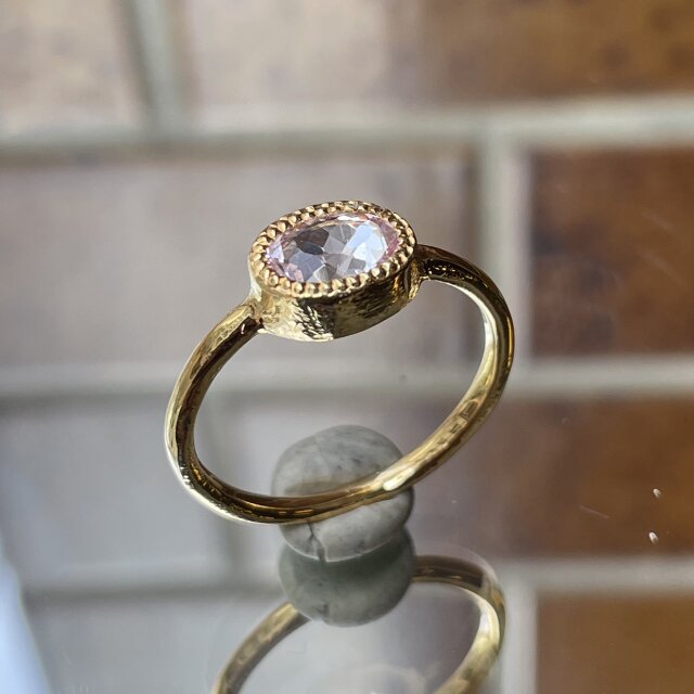 ピンクトパーズ オーバルカット ミル打ち シルバーSV925リング | iichi