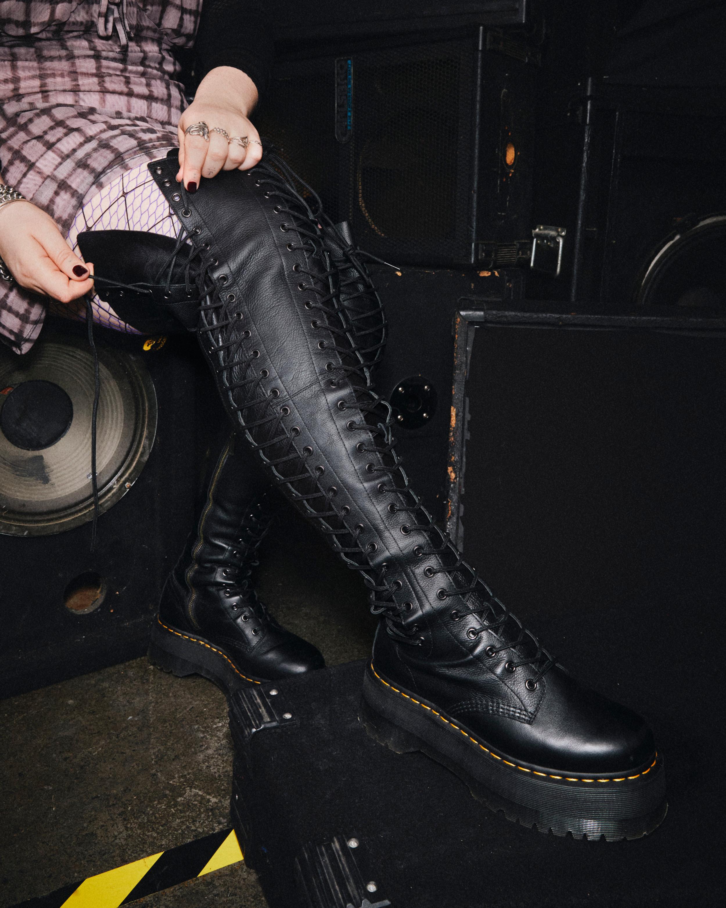 Azreya Max Leather 26-Eye Platform Boots in Black | Dr. Martens