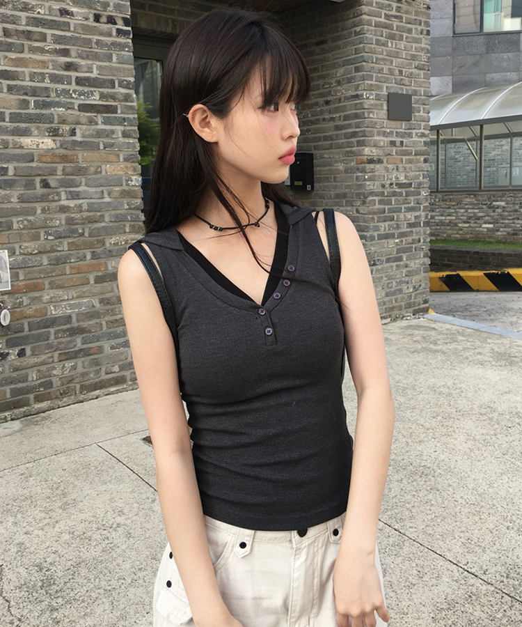 ボタンポイントフード付きタンクトップ | ファッション通販サイト NUGU