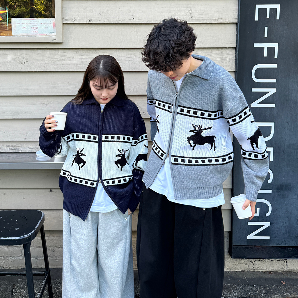 ユニセックスシカジップアップカーディガン | ファッション通販サイト NUGU