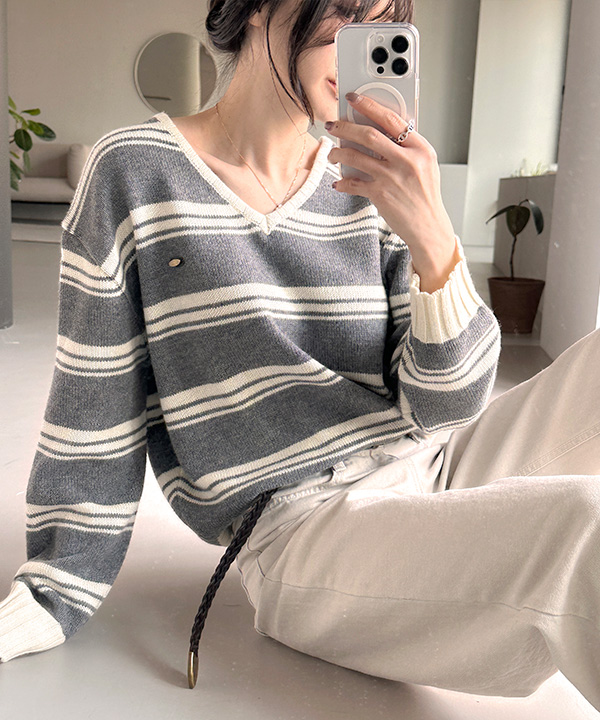 Vネックストライプニット | ファッション通販サイト NUGU