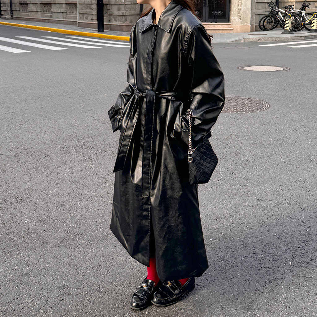 フェイクレザーシングルトレンチコート | ファッション通販サイト NUGU