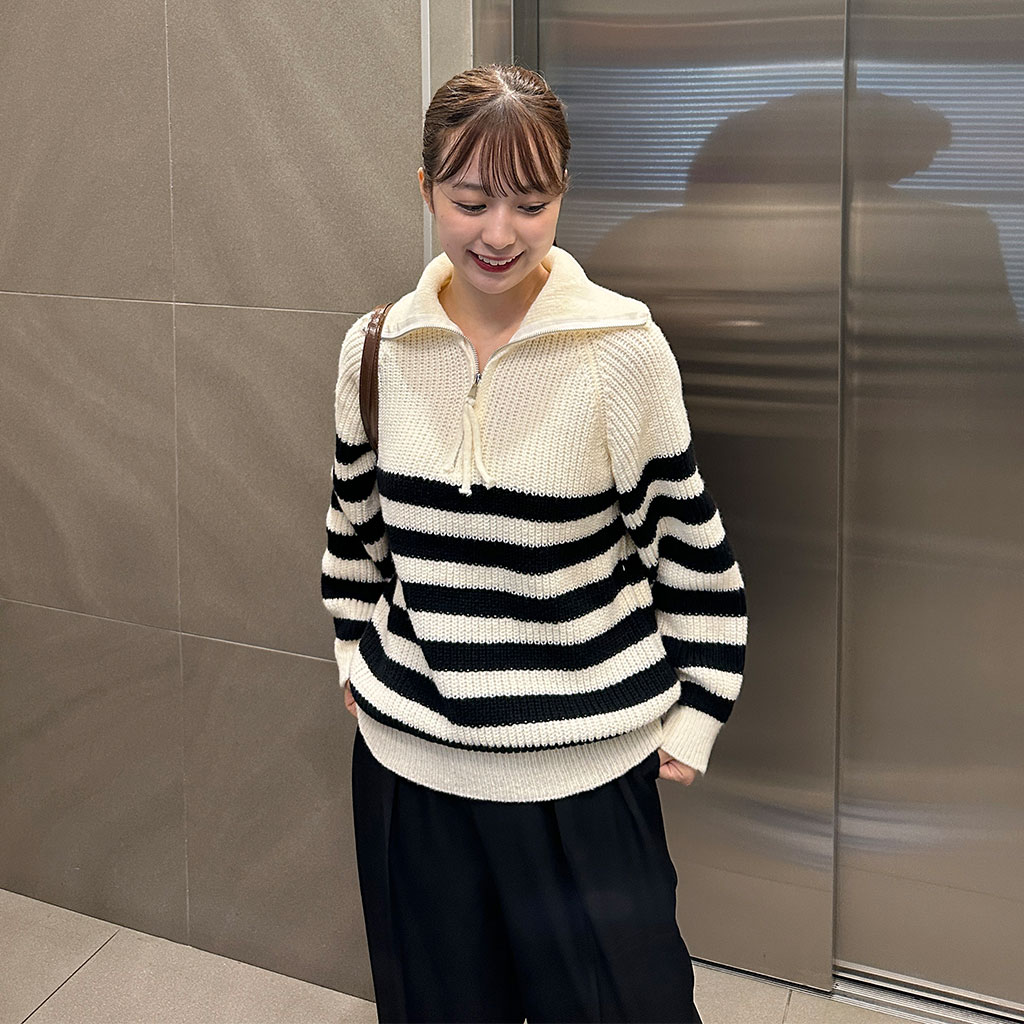 ハイネックハーフジップボーダーニット | ファッション通販サイト NUGU