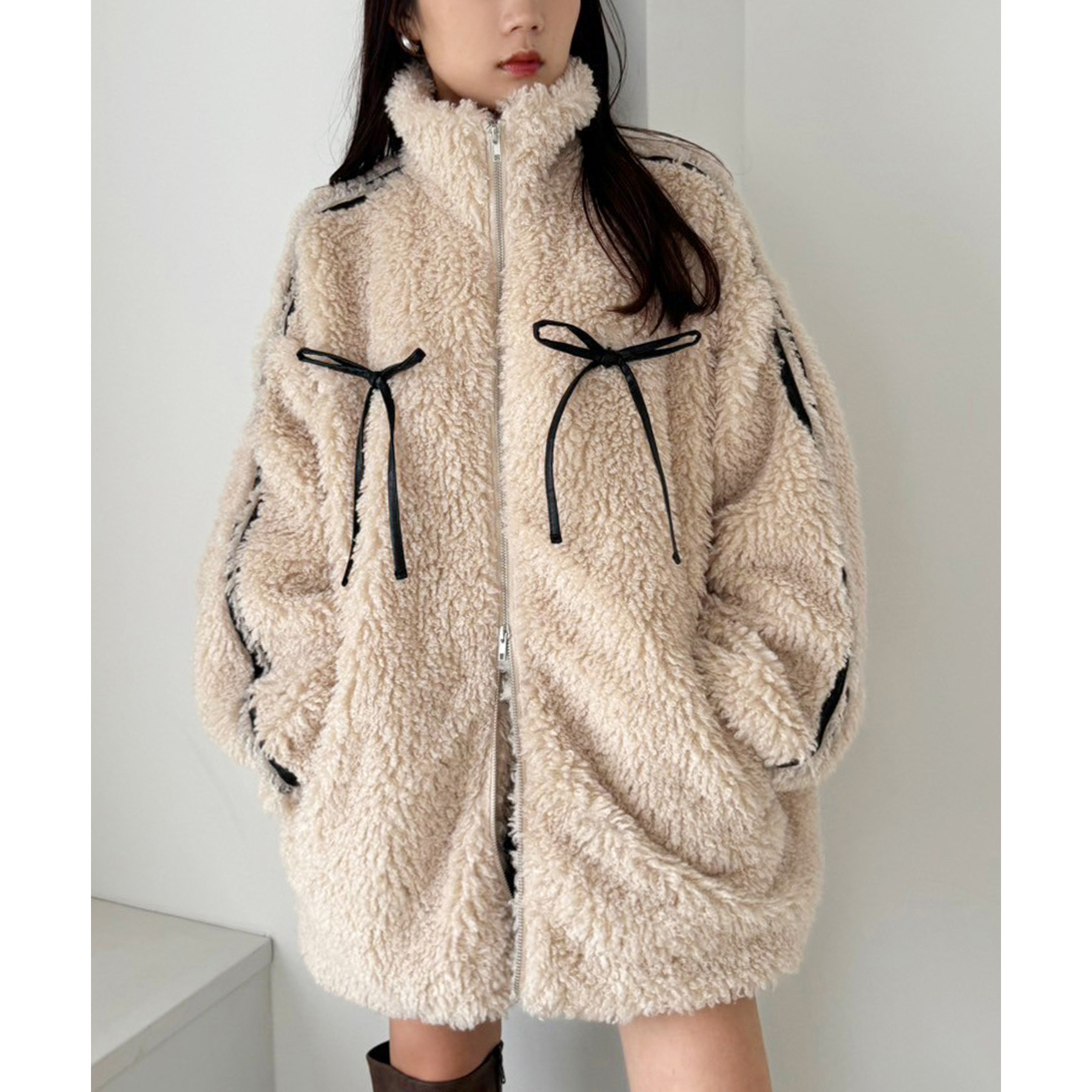 サイドラインボアジャケット/リボン取り外し可能 | ファッション通販