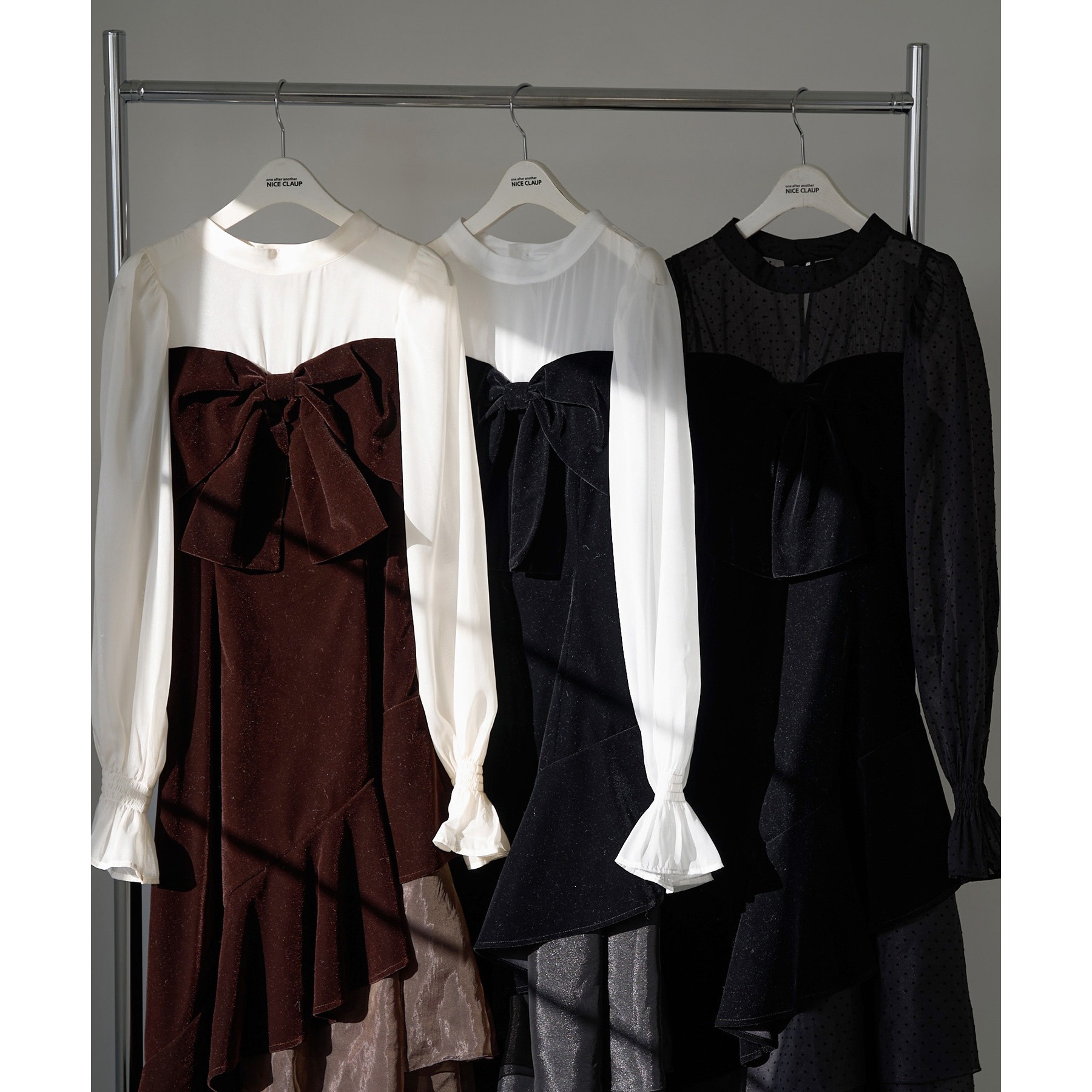 ベロアリボン異素材ロングワンピース | ファッション通販サイト NUGU