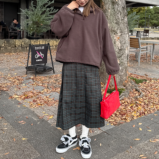 ベルトセットプリーツチェック柄ロングスカート | ファッション通販