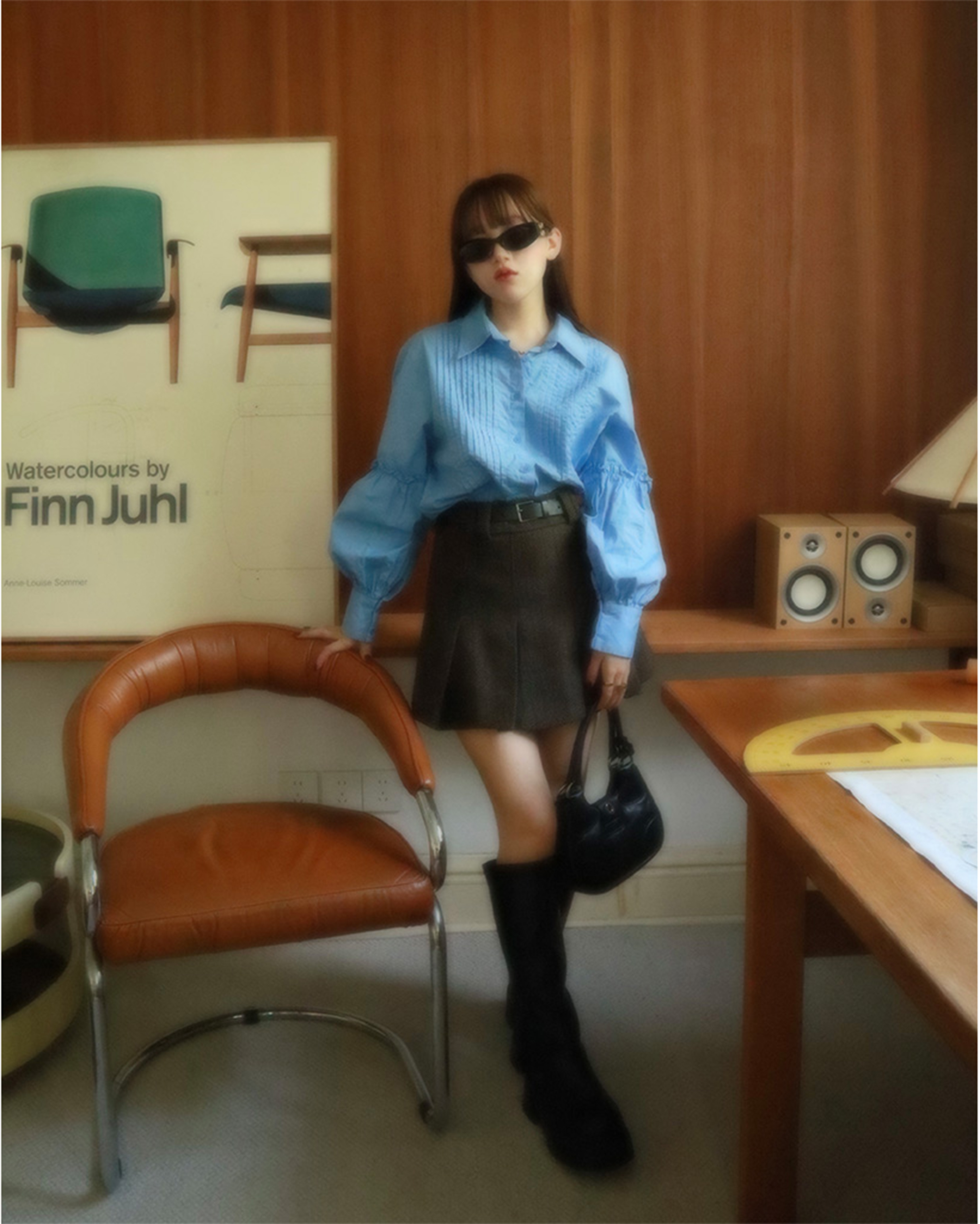 11回再販](ORIGINAL) プリーツヘリンボーンウールミニスカート