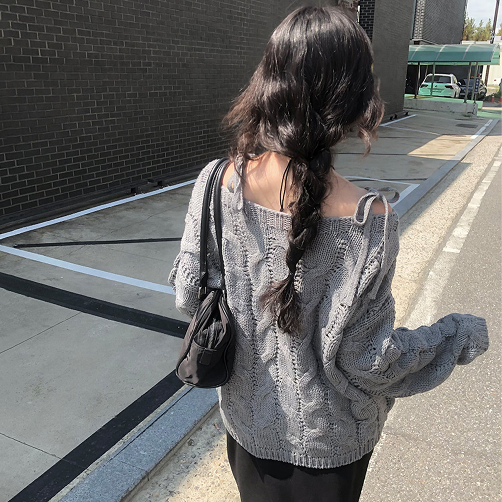 オフショルダーリボンケーブル編みニット(4color) | ファッション通販