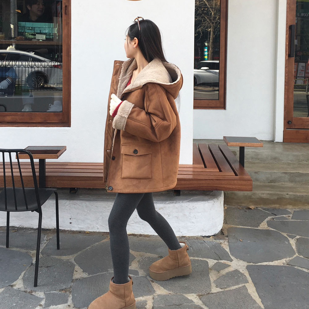 ORIGINAL) フード付き、スエードボアムートンコート | ファッション