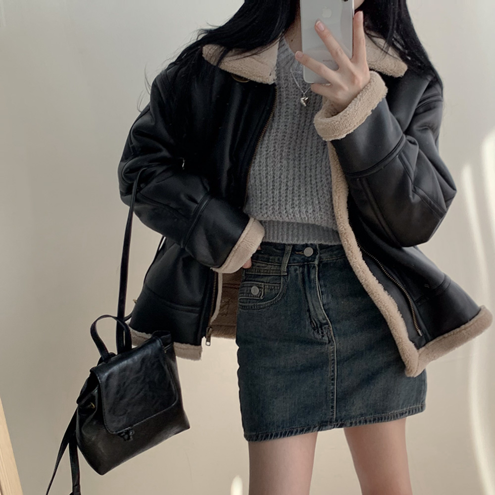 ハイネックヴィーガンレザームートンジャケット | ファッション通販