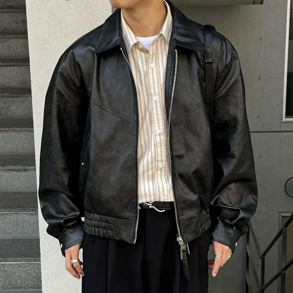 ヴィンテージクラックブルゾンエコレザージャケット | ファッション