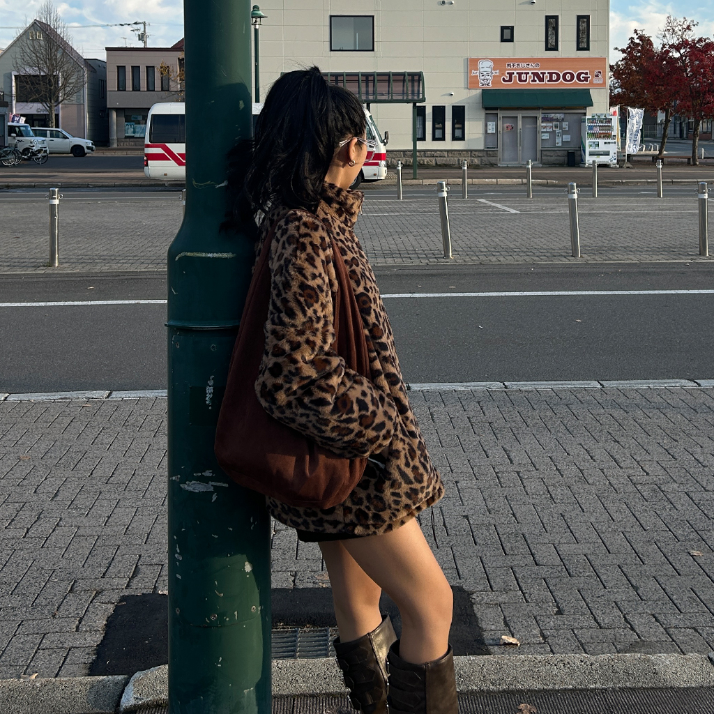 美品 Quolt リバーシブル ファー ジャケット レオパード ナイロン