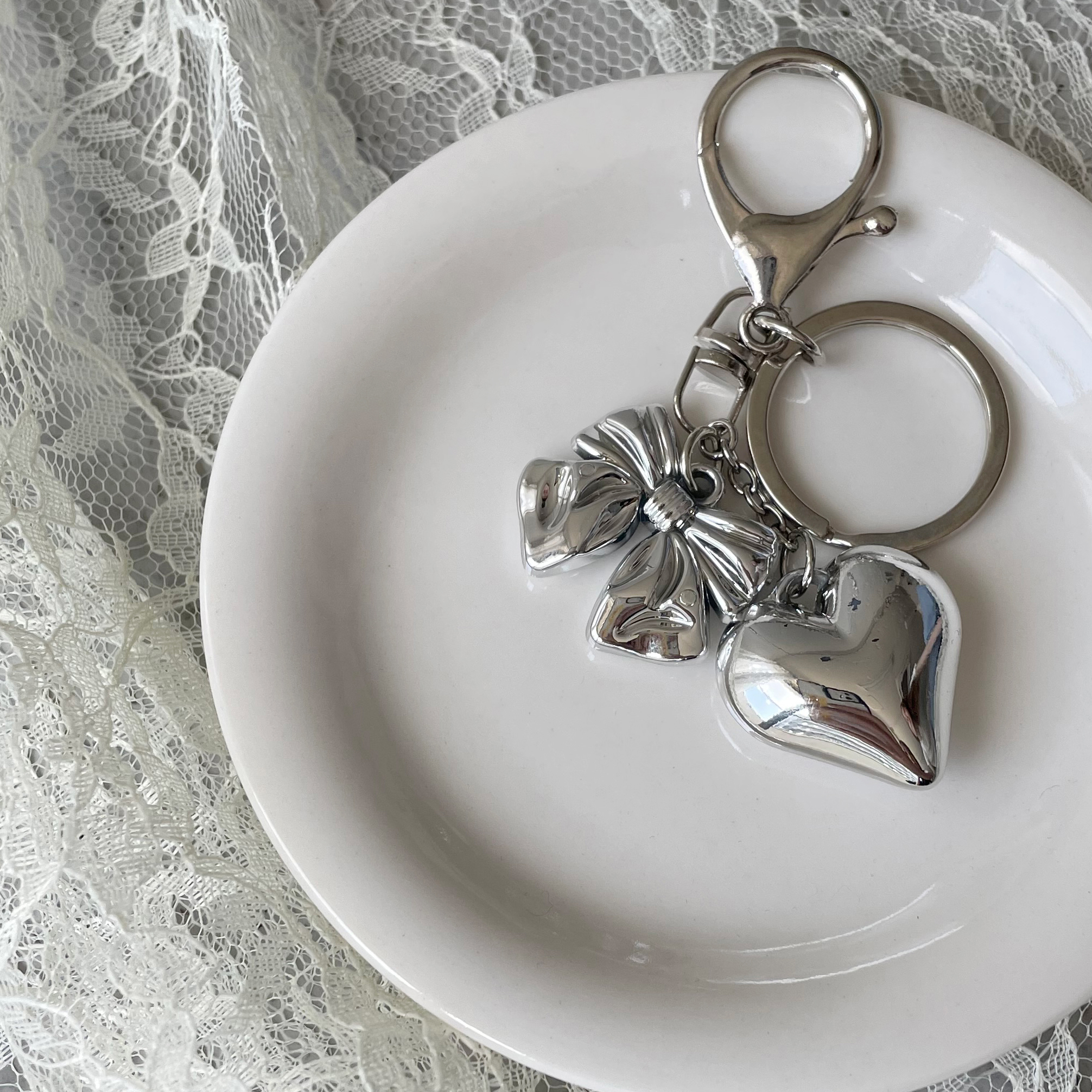 シルバーリボンハートキーリング/キーホルダー(736-12510