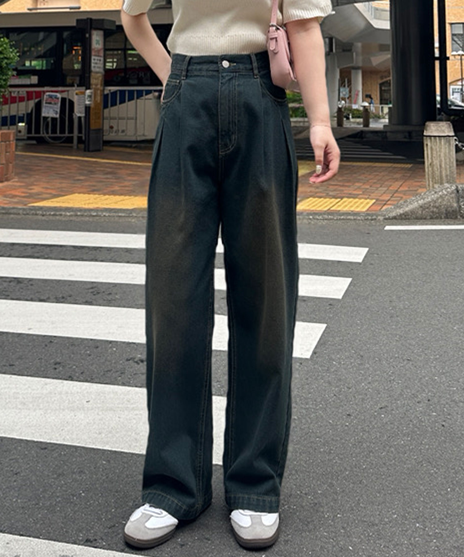 ハイウエストダブルタックワイドデニムパンツ | ファッション通販