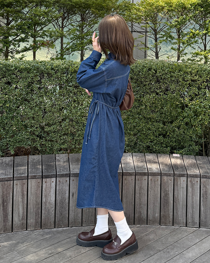 ステッチロングデニムワンピース | ファッション通販サイト NUGU